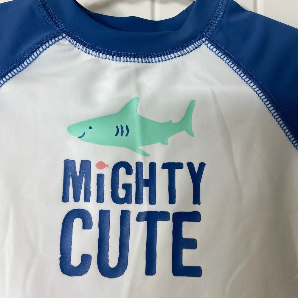 NEW Carter’s baby boy’s shark blue white stretch summer swim shirt pool beach 6M